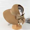 Chapéu de Palha para Mulheres, Novo Estilo Primavera e Verão, Chapéu com Laço Vazado, Cor Sólida, Dobrável, Chapéu de Praia para Férias, Chapéu de Proteção Solar