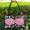 Bolsa de Lona Bordada Estilo Étnico con Adorno de Cuentas de Madera, Bolso de Mano con Doble Cremallera, Portátil para Viajes, Teléfono y Billetera para Monedas
