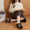 Pantuflas peludas con lazo para mujer para uso interior en casa en invierno, lindas pantuflas de felpa cálidas de algodón para mujer en invierno