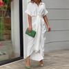 2026 Verano Nuevo Estilo Transfronterizo Europeo y Americano Comercio Exterior Ropa de Mujer Elegante Ropa de Trabajo Color Sólido con Lazo Vestido de un Solo Botón