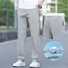 Calça Casual de Algodão Puro de Alta Qualidade para Homens 2026 Novo Verão Calças Sociais de Seda Gelada Calças Masculinas Largas Finas de Perna Reta