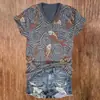 Estampado de Pescado Globo Retro Cruzado para Mujer Cuello en V Manga Corta Impresión Digital 3D Manga Corta Personalizada para Mujer Una Pieza Pedir