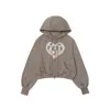 Cárdigan con capucha sudadera Y2K Millennial Hot Girl Bordado de Corazón y Letras Sudadera con capucha y cremallera multicolor retro Chaqueta para mujer