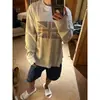 Camiseta de manga comprida estilo waffle hip-hop americano para homens, estampa de bandeira de outono, pulôver casual estiloso, top estilo asiático leve retrô