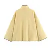 Para Moda Europea y Americana Transfronteriza Aliexpress Venta Caliente Otoño Holgado Versátil Amarillo Claro Raya Diagonal Solapa Diagonal Abrigo de Lana