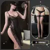 Lencería Sexy con Correas Estampadas, Corte Ajustado, Vestido Largo Atractivo, Encaje, Escote Pronunciado, Abertura, Cheongsam Puro Deseo Qqny
