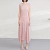 Miyake Nuevo vestido plisado Irregular Elegante Ropa de Mujer Verano 2025 Cuello Redondo Sin Mangas Ajustado Vestido Largo