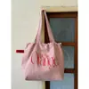 Bolsa de Tote con Estampado de Letras Estilo Coreano para Mujer 2026 Nueva Bolsa de Hombro de Lona Ligera de Gran Capacidad con Cordón Bolsa con Cordón