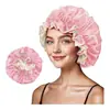 Ventas Directas de Fábrica Amazon Transfronterizo Gorro de Ducha Sombrero de Encaje Grande de Doble Cara para Mujer Doble Capa con Forma de Oreja Satín Gorro de Noche