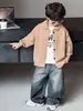 Q205 Cardigan de Tricô com Gola para Meninos Nova Jaqueta Versátil de Primavera e Outono para Crianças Suéter de Lã Estilo Outono para Bebês