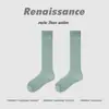 Calcetines Originales Renaissance Color Matcha Bloqueados por Color para Mujer, Calcetines Holgados de Malla Fina Transpirables de Verano, Calcetines Simples de Media Pantorrilla