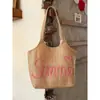Bolso de mano tejido estilo rústico para mujer, bolsa de paja de verano con gran capacidad y bordado de letras, adecuado para ir al trabajo, de hombro y de mano