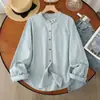 Nueva Camisa de Punto de Algodón de Doble Capa Holgada con Cuello Alto Versátil Suave Estilo Étnico Camisa de Color Sólido Cuello Redondo Manga Larga