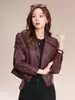 Chaqueta de cuero genuino de marca Haining auténtica para mujer, nueva colección primavera/otoño 2026, piel de oveja, chaqueta corta casual estilo coreano, moderna
