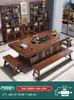 Juego de mesa de té y sillas de madera maciza, una mesa y cinco sillas, mesa de té de oficina estilo chino nuevo, juego de té para el hogar, mesa de té integrada para preparar té