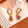 Pendientes de Calabaza Roja Estilo Chino Fu Lu Pendientes Festivos Auspiciosos Pendientes de Moda de Gama Alta Elegantes Elegantes