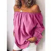 Transfronterizo otoño e invierno 2025 Amazon lista de deseos Europa y Estados Unidos transfronterizo cuello de un solo hombro elástico plisado algodón y lino color liso manga larga ropa de mujer