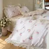 Juego de Cama de Cuatro Piezas Estampado de Borde Ancho de Algodón Francés de Fibra Larga Suave Agradable para la Piel Adecuado para Dormir Desnudo Funda de Edredón de Algodón Puro Sábanas Ropa de Cama