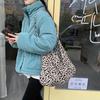 Moda Coreana Bolso de Lona con Estampado de Leopardo Bolso de Tela de Hombro para Estudiante Combinable para Mujer Bolso de Lona Estilo Similar de Kong Xiaozhen Song Huiqiao