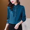 Blusa de Seda Nueva Colección Primavera 2025 con Cuello Volante y Cuello Alto de Seda Sintética para Mujer, de Alta Gama y Elegante