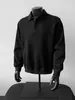 Moletom masculino de outono estilo americano high street, cor sólida simples, com meio zíper, moderno e versátil, modelagem solta, gola polo
