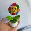 Flor artificial de maceta terminada transfronteriza de lana tejida a mano cara sonriente colorida pequeño sol girasol adornos de cabeza que se mueven