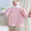 Camiseta de Verano de Manga Corta para Niña, Moda Infantil para Bebé, Marca de Tendencia Estilo Coreano Camisa Polo con Cuello Lapel y Mangas Abullonadas en Forma de Corazón