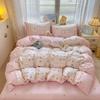 Estilo Ins Fresco Pequeño 100% Algodón Juego de Cuatro Piezas con Encaje 100% Algodón Ropa de Cama Juego de Tres Piezas para Estudiante
