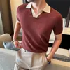 Comércio Exterior Transfronteiriço Verão Lyocell Linho Fino Color Block Polo de Tricô com Gola Camisa Manga Curta Masculina Top Tendência