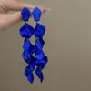 Pendientes de Flor Azul Oscuro para Mujer Exagerados Largos con Borla Pétalo de Rosa Mismo Estilo que Blogger Pendientes Elegantes Vintage