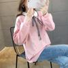 Moletom de Manga Longa Solto Tamanho Grande com Gola Polo, Novo Estilo Primavera e Outono para Mulheres, Versátil Estampado Celebriade da Internet Super Popular Blusa Fina