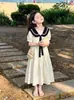 Vestido de Verano para Niñas 2026 Cuello Marinero Estilo Coreano Estilo Academia Manga Abullonada Niños Medianos y Grandes Holgado Línea A Vestido Largo