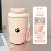 Taza isotérmica de doble boca con estampado de gatito y pez, suave y linda, transfronteriza, con cordón, adecuada para estudiantes, para ir al trabajo y para el coche, portátil y fácil de llevar