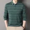 Camisa Polo para Hombre Primavera Otoño Rayada Bolsillo Real Manga Larga Camiseta Cuello Solapa Casual Top Camiseta Capa Base para Hombre