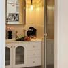 Mueble de baño de color crema con combinación de placa de roca, lavabo de cerámica sin costuras, todo en uno, mesa de lavado retro francesa, lavabo, piscina de lavado