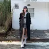 Gabardina negra, estilo largo para primavera y otoño, nueva colección 2026, estilo preppy, inspirada en Hepburn, de longitud media, corte holgado, adecuada para figuras petite