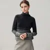 Suéter de cashmere com gola alta, novo estilo outono/inverno, blusa de base feminina em cor degradê, modelagem justa, que valoriza a silhueta e suéter quente