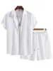 Conjunto de Camisa de Manga Corta con Solapa de Color Sólido y Shorts con Cordón para Hombre de Verano Conjunto de Verano para Hombre Hombre