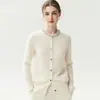 Cardigã de cashmere feminino com detalhes em diamante, novo estilo outono e inverno 2025, elegante e versátil, jaqueta de tricô simples com gola redonda