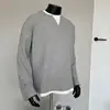 Camisa base de manga larga para hombre, color liso, de alta gama, estilo retro americano, camiseta top holgada, elegante y moderna, de estilo urbano
