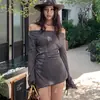 2026 Novo Biquíni Sexy de Menina Quente Conservador Emagrecedor com Uma Alça Manga Longa Estilo Boxer Fenda Roupa de Banho para Fonte Termal