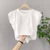 Playera de Manga Volante y Cuello Redondo para Mujer en Verano, Simple, Holgada, Versátil, Aspecto Adelgazante, Diseño Casual de Color Puro Camiseta Básica A3951
