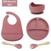 Juego de 5 piezas de juegos de vajilla para niños, platos de cena de silicona integrados, baberos para bebé, tazones para comida, cucharas y tenedores, vajilla para alimentación materna e infantil