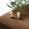 Brincos Nalan em Prata de Lei S925, Estilo Nacional Moderno, Bambu com Jade Verde, Brincos Bicolores, Brincos Elegantes e Gracioso M07513