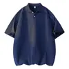 Camisa Polo Gola Padre Estilo Japonês para Homens, Manga Curta, Cor Lisa Simples, Verão 2026, Branco, Corte Solto, Versátil, Top Camiseta Respirável