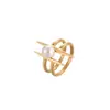 Anillo de Acero Inoxidable con Perla, Diseño Abierto, Estilo Europeo y Americano Otoñal, Nuevo en Ins, Joyería de Mano de Moda