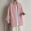 Camisa outonal masculina de manga comprida, corte solto, camisa casual moderna estilo universitário, jaqueta versátil de cor sólida estilo Hong Kong para uniforme de casal