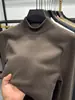 Sudadera Térmica de Manga Larga Derong para Hombre Otoño e Invierno Pulóver Cálido Top Color Sólido Doble Cara Cepillado Cuello Semi Alto Camiseta Gruesa