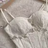 "Princesa Sirena" Top Retro Francés de Encaje de Alta Gama con Perlas y Ballenas