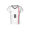 Yechuan # Camiseta de Manga Curta Estilo Jersey Retrô Americano para Mulheres, Marca Tendência Estilo Jersey com Listras Decote V Top Esportivo para Meninas Descoladas